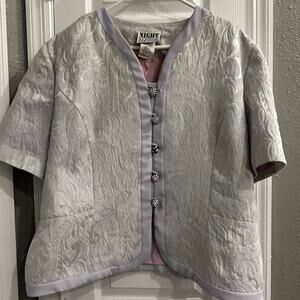 Night Studio New York Silver Brocade Evening Jacket Rhinestone Buttons Size 18